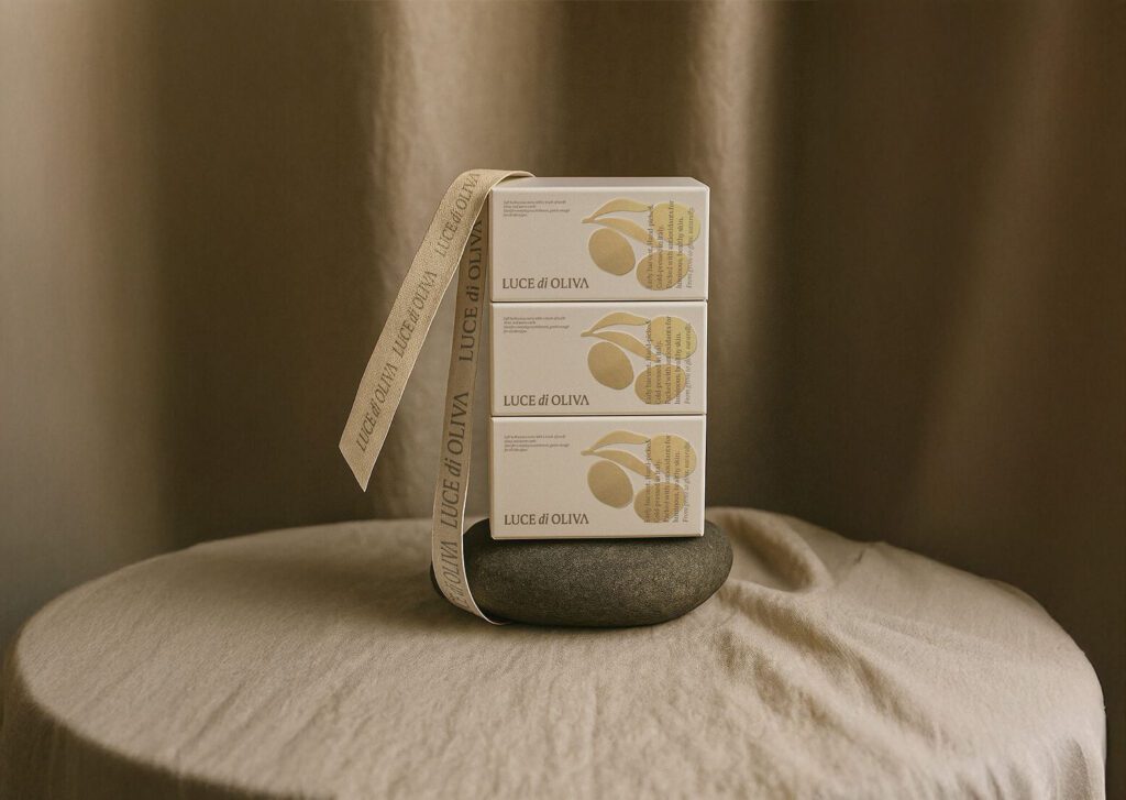 Luxury skin care packaging made with olive oil and goild foil printed boxes.